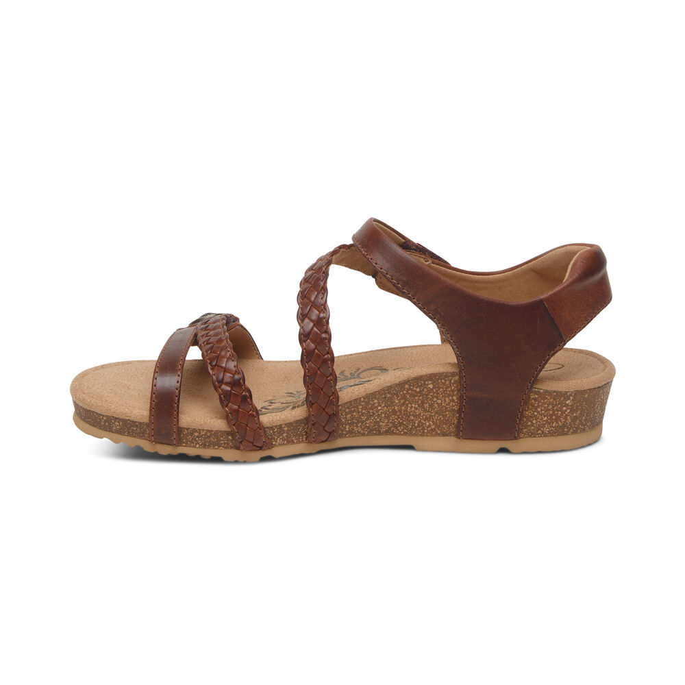 Aetrex Women's Jillian Braided Quarter Strap Sandals - Walnut | USA ZIN7WEG